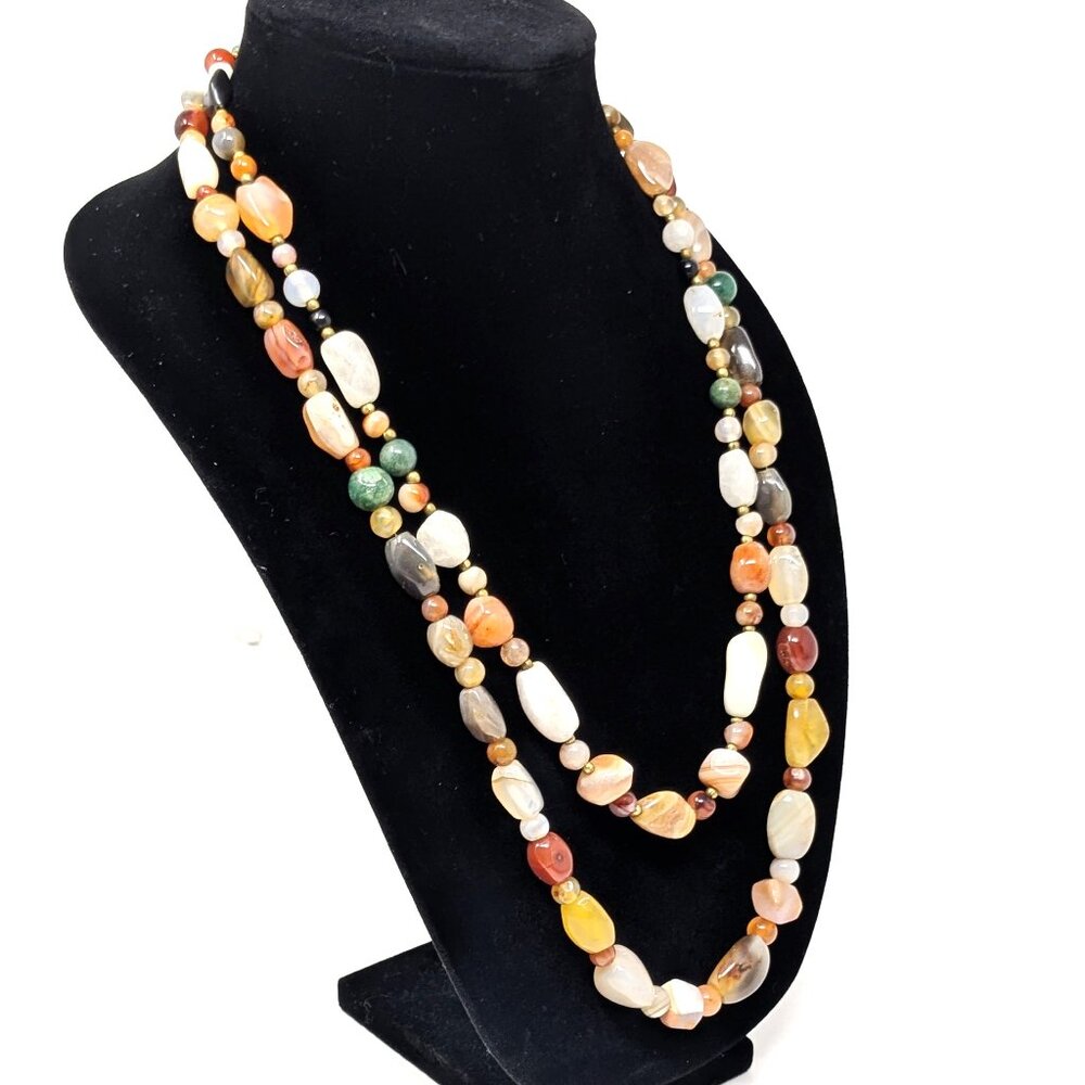 Natural Polished Agate Stone Necklaces Multicolor Set of 2 at 22" and 28"
